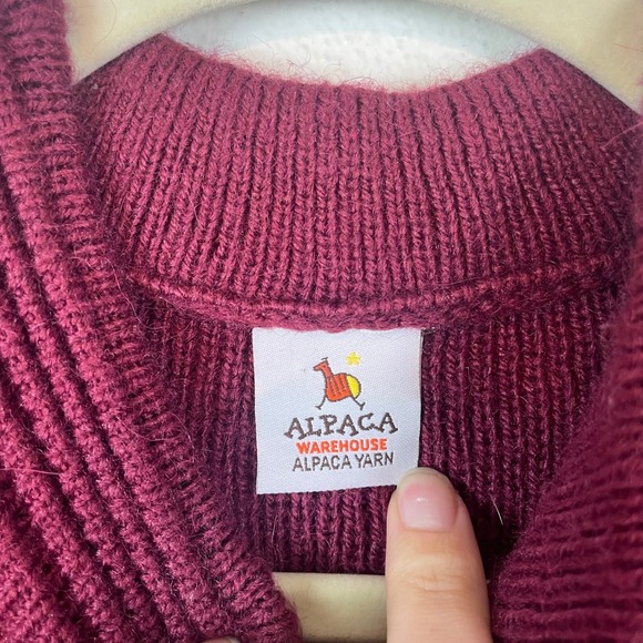 Alpaca Warehouse L Cardigan Duster Sweater Knit Coat Burgundy Ribbed Collar - Picture 3 of 7